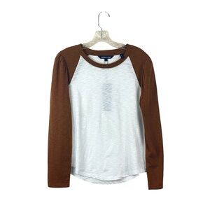 Veronica Beard White and Brown Long Sleeve Tee